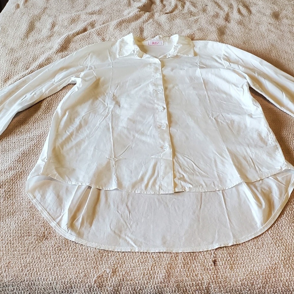 Yolly Italy White Button Down Shirt High Low Crossover Back Blouse Womens‎ L - Picture 7 of 7
